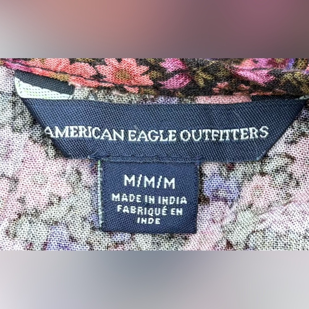 AEO | Romantic Floral Cold Shoulder Deep V-Neck  Blouse Size Medium - Picture 5 of 5